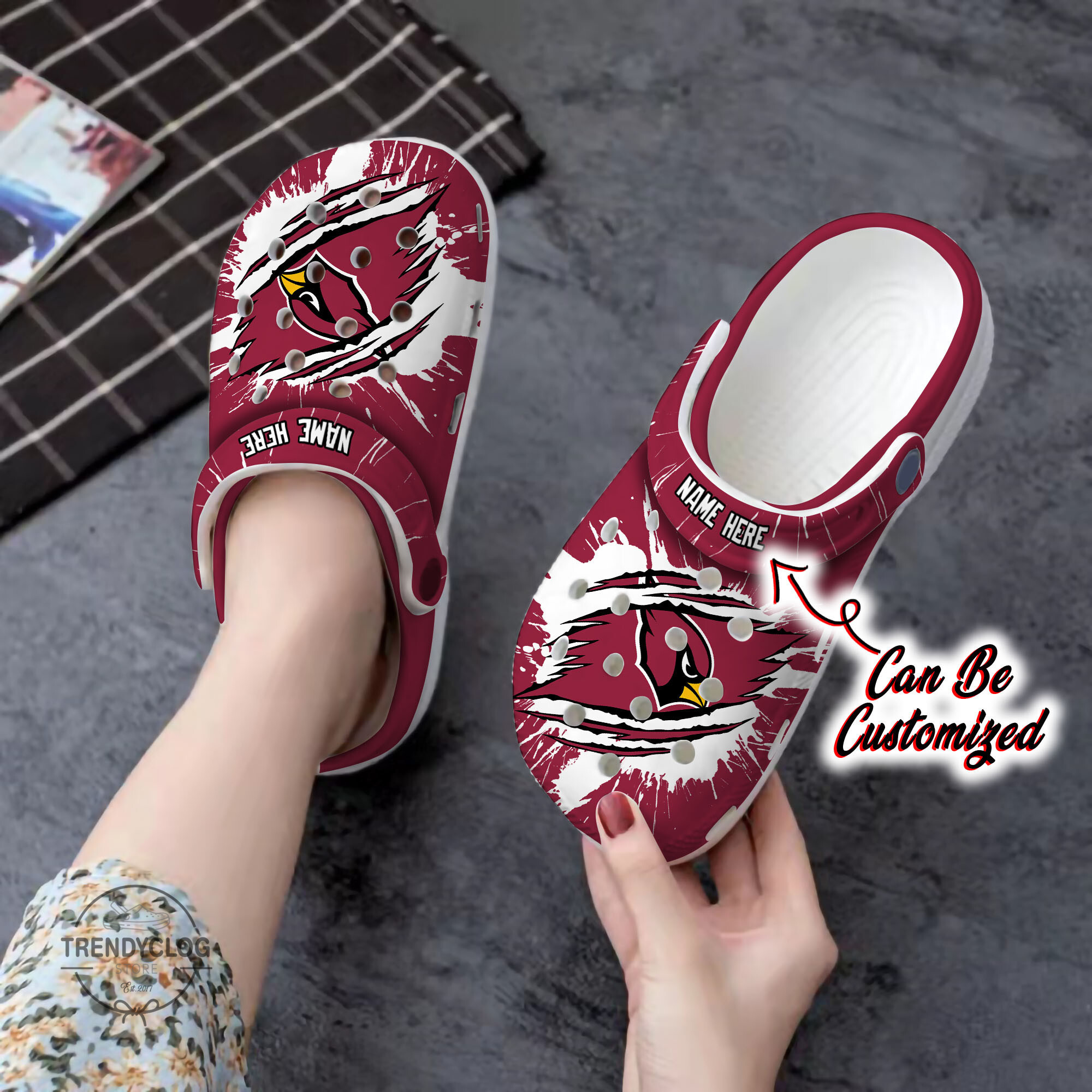 Footwearmerch Cardinals Personalized ACardinals Football Ripped Claw Clog Shoes