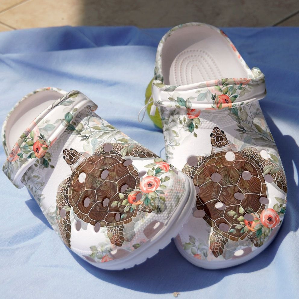 Footwearmerch Charming Sea Turtle With Flowers Shoes Clog For Women Girl Mother