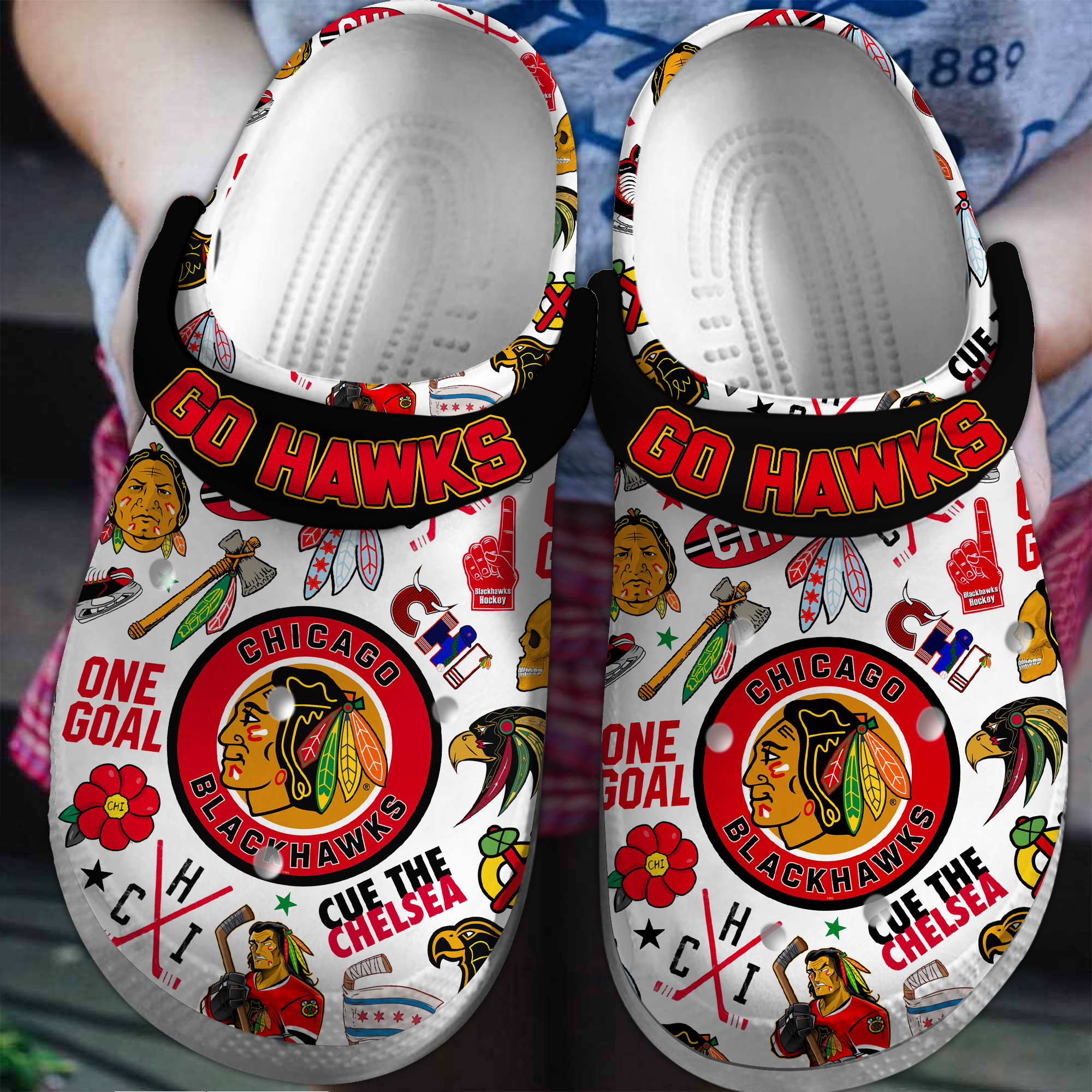 Footwearmerch Chicago Blackhawks NHL Sport Crocs Crocband Clogs Shoes Comfortable For Men Women and Kids