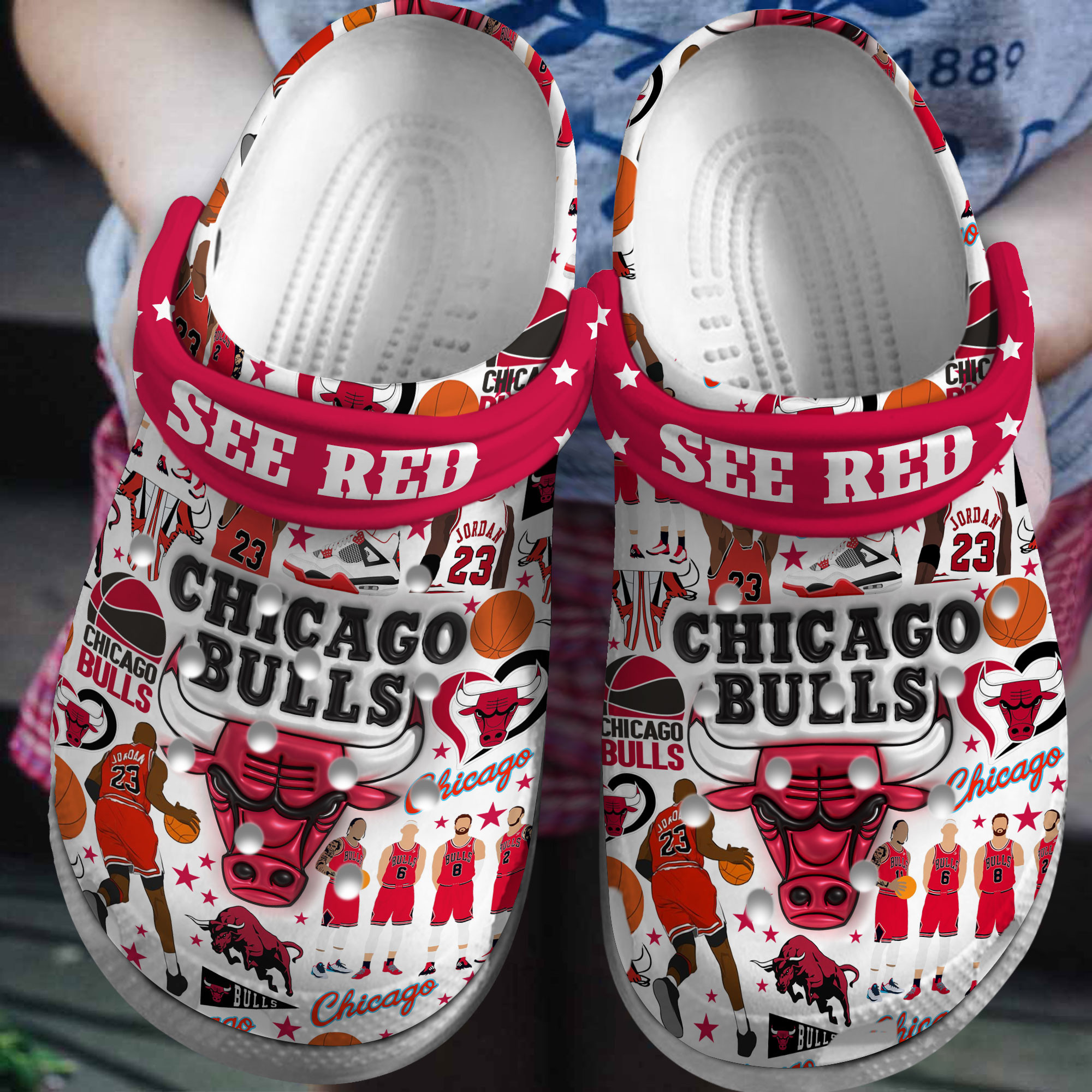 Footwearmerch Chicago Bulls NBA Sport Crocs Crocband Clogs Shoes Comfortable For Men Women and Kids