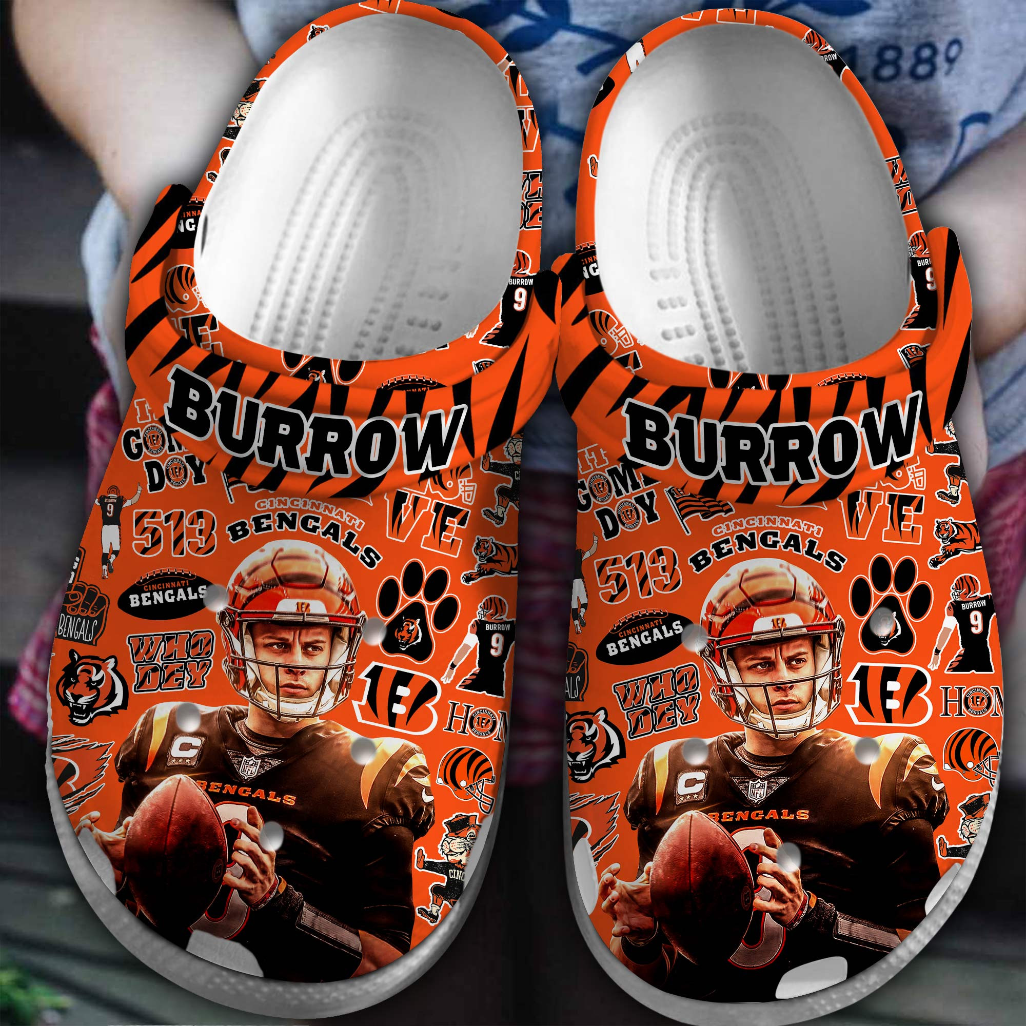 Footwearmerch Cincinnati Bengals Burrow NFL Sport Crocs Crocband Clogs Shoes Comfortable For Men Women and Kids