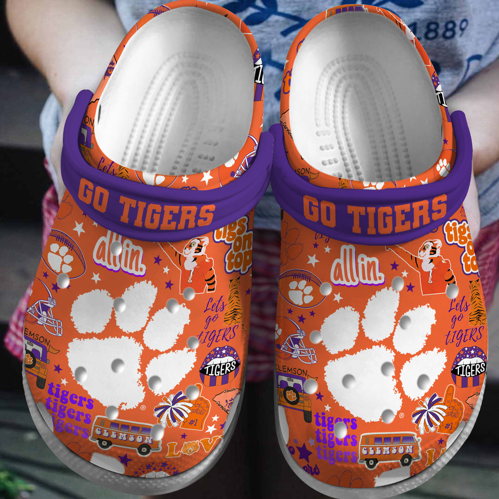 Footwearmerch Clemson Tigers NCAA Sport Crocs Crocband Clogs Shoes Comfortable For Men Women and Kids