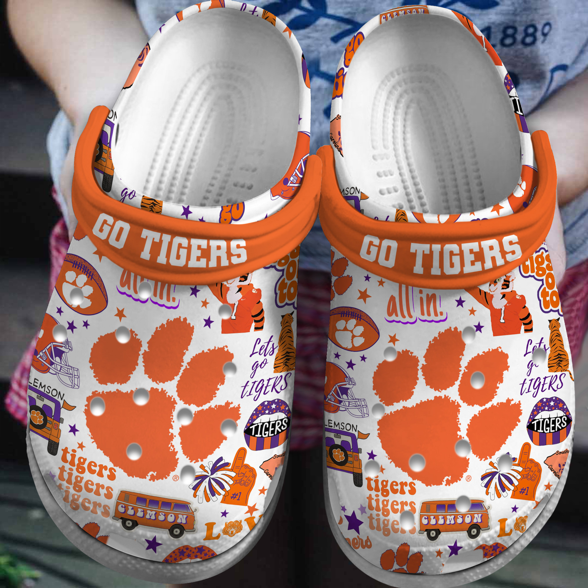 Footwearmerch Clemson Tigers NCAA Sport Crocs Crocband Clogs Shoes Comfortable For Men Women and Kids