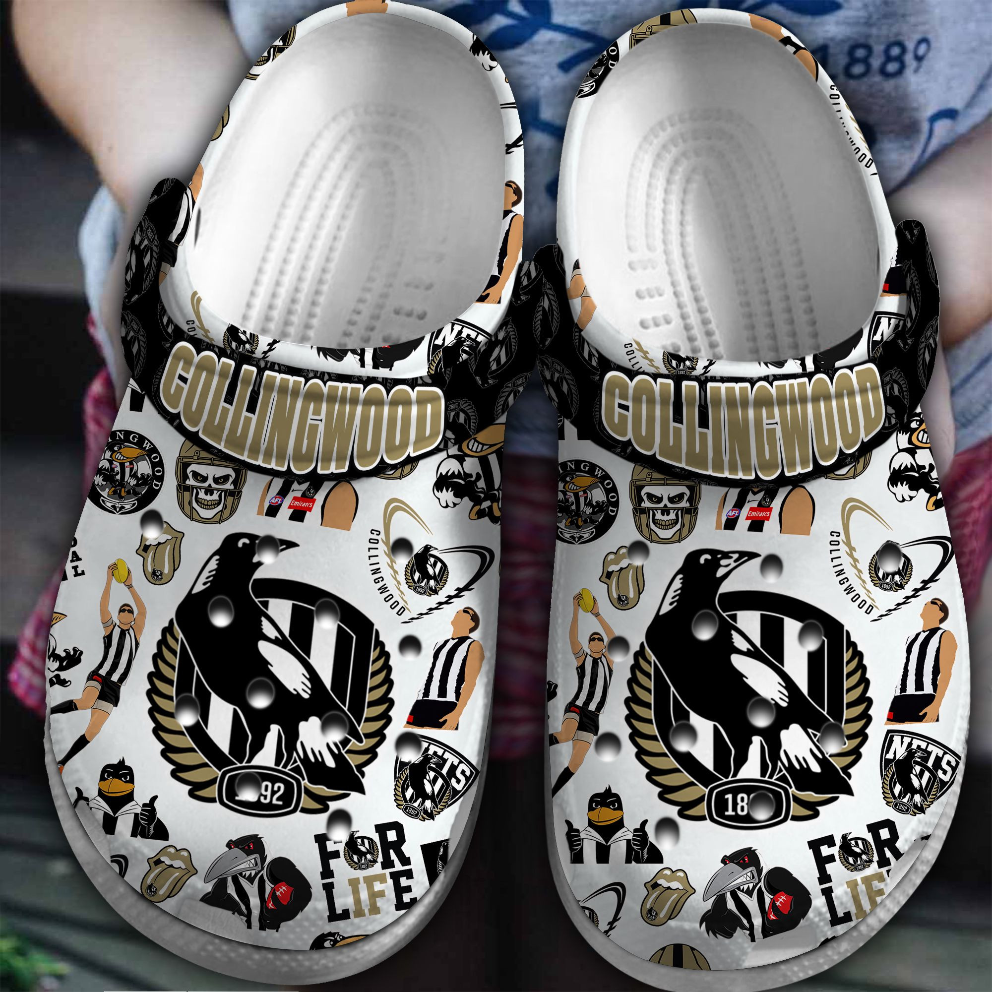 Footwearmerch Collingwood Magpies AFL Sport Crocs Crocband Clogs Shoes Comfortable For Men Women and Kids