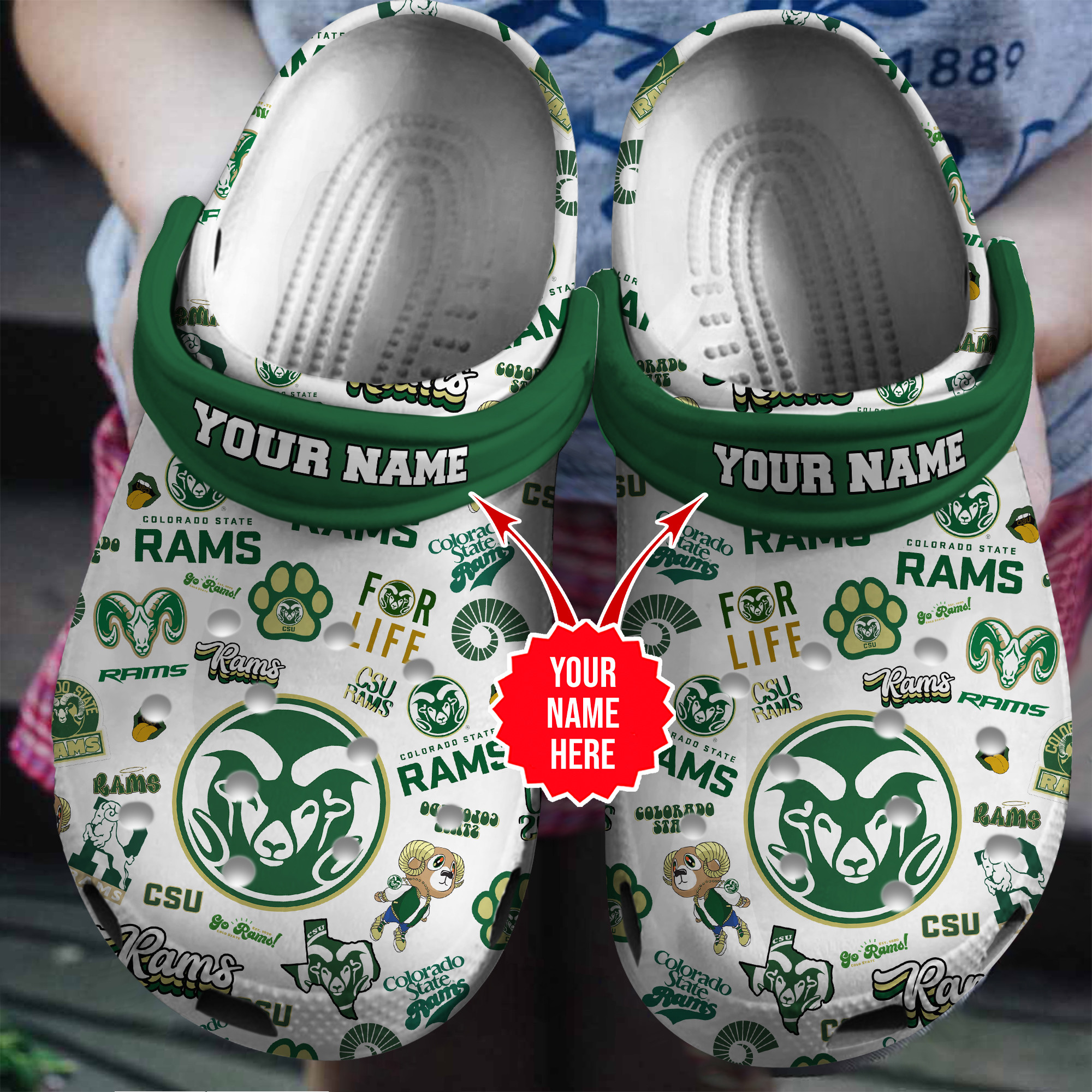 Footwearmerch Colorado State Rams NCAA Sport Crocs Crocband Clogs Shoes Comfortable For Men Women and Kids