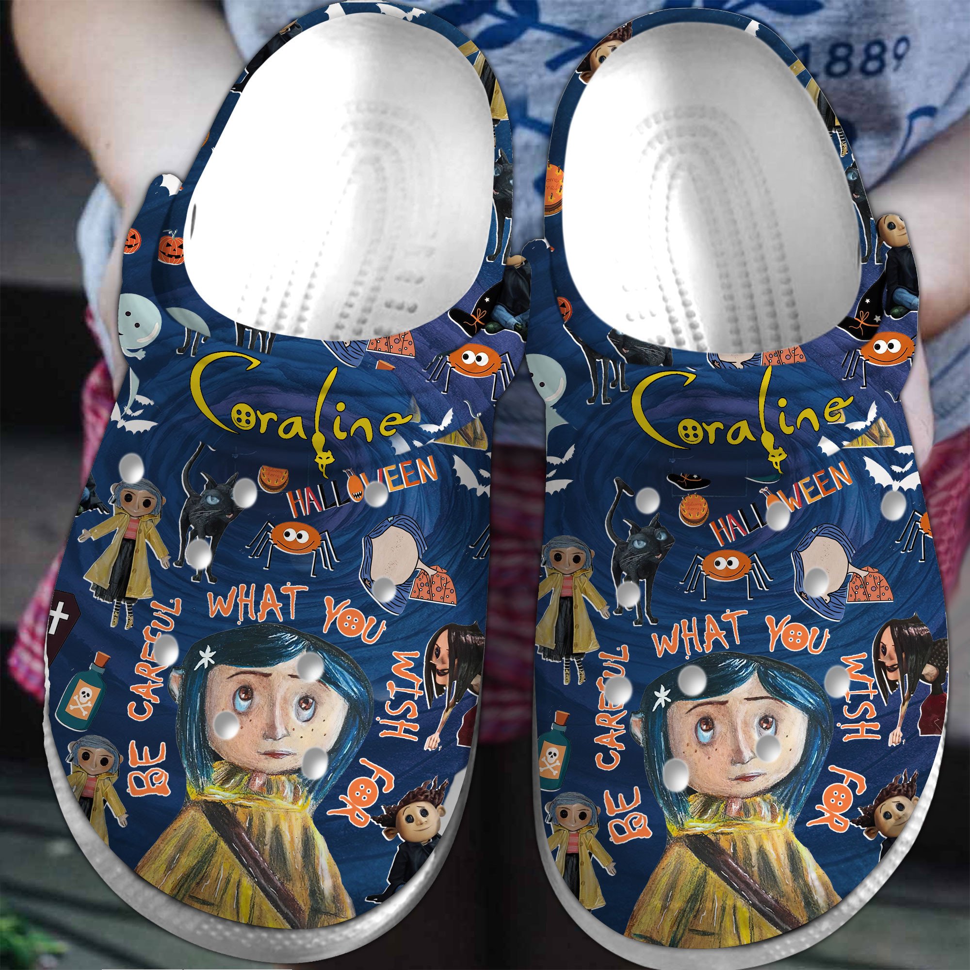 Footwearmerch Coraline Cartoon Crocs Crocband Clogs Shoes Comfortable For Men Women and Kids