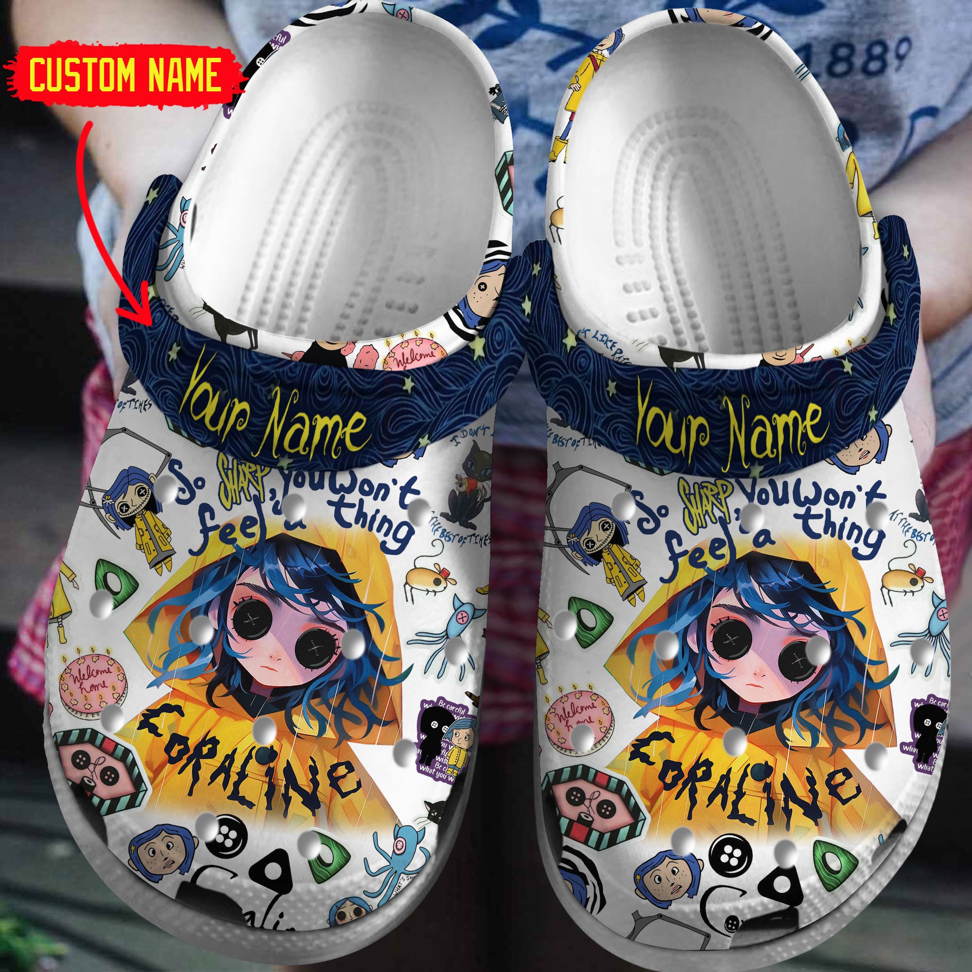 Footwearmerch Coraline Cartoon Crocs Crocband Clogs Shoes Comfortable For Men Women and Kids
