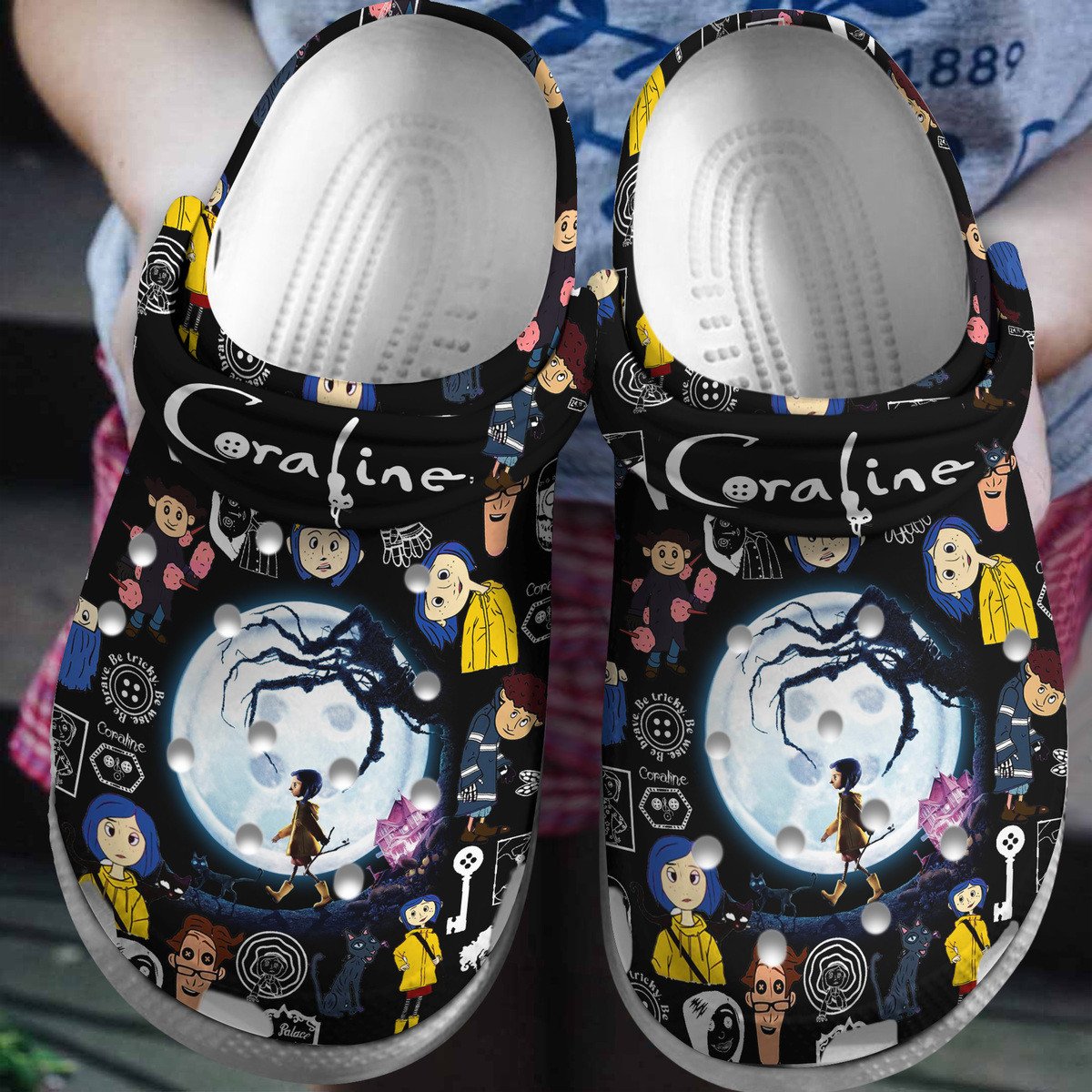 Footwearmerch Coraline Cartoon Crocs Crocband Clogs Shoes Comfortable For Men Women and Kids