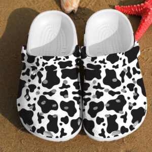 Footwearmerch Cow Pattern Skin Dairy Farmer Cattle Lovers Rubber clog Shoes Comfy Footwear
