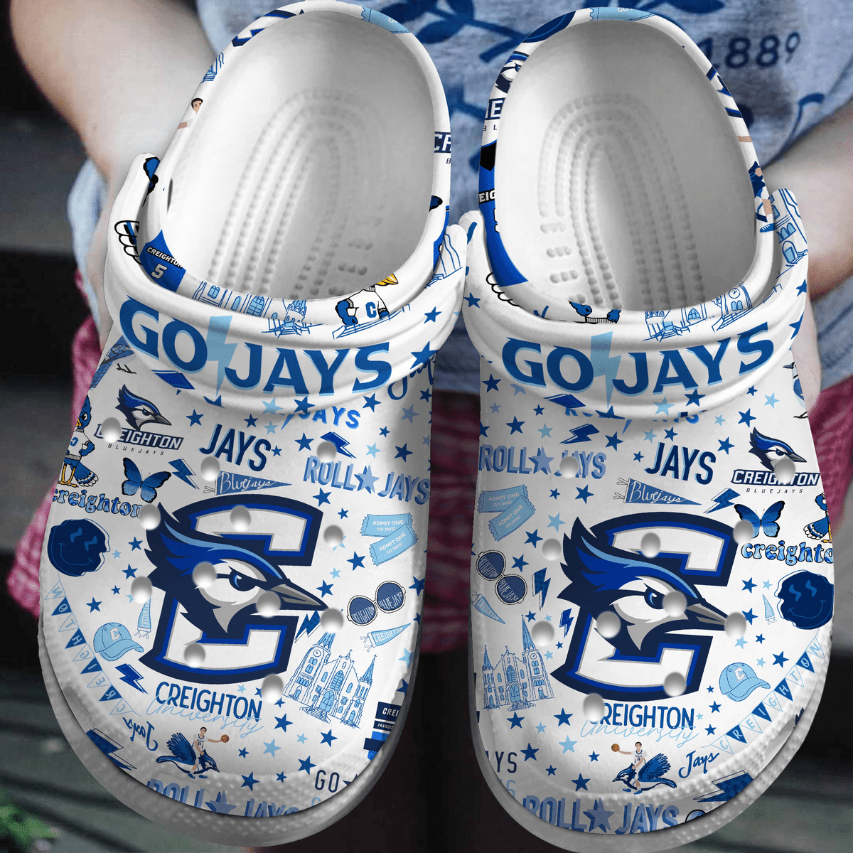 Footwearmerch Creighton Bluejays NCAA Sport Crocs Crocband Clogs Shoes Comfortable For Men Women and Kids