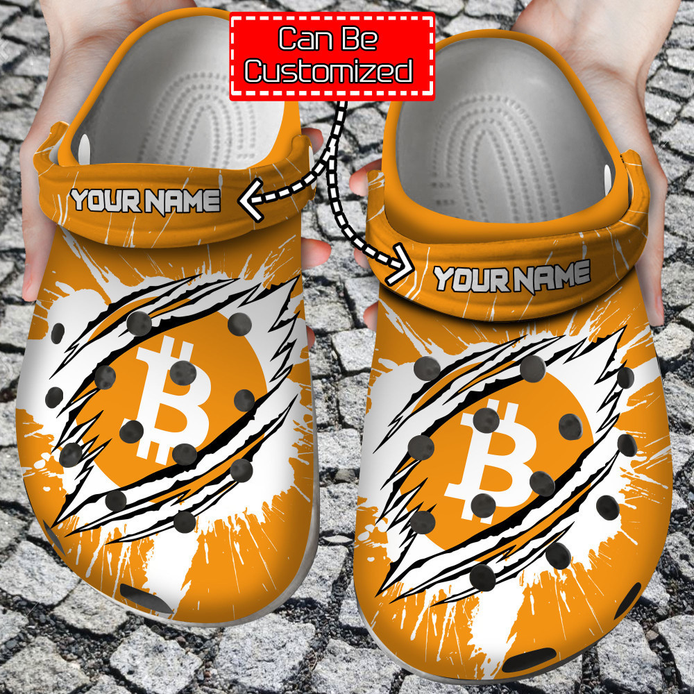Footwearmerch Crypto - Personalized Btc Coin Ripped Through Clog Shoes For Men And Women