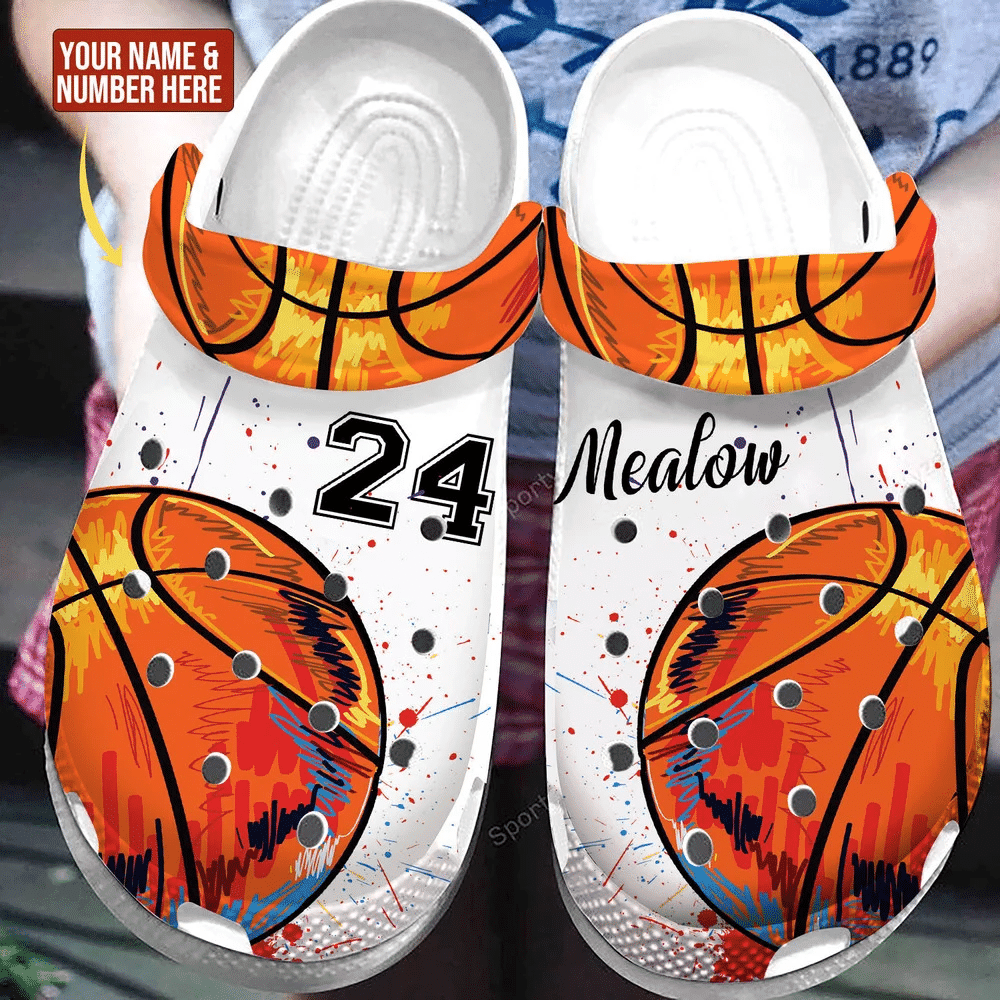 Footwearmerch Custom Name And Number Watercolor Basketball Clogs Shoes