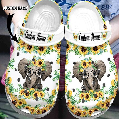 Footwearmerch Custom Name Elephant With Sunflower Clogs Shoes