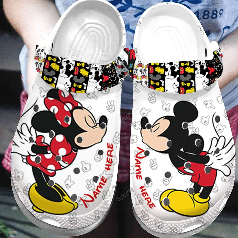 Footwearmerch Custom Name Mickey Minnie Love Couple Clogs Shoes