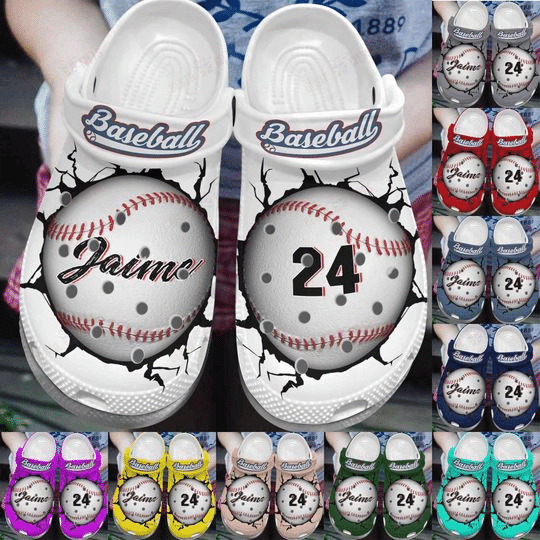 Footwearmerch Custom Name Number Colorful Baseball Break The Wall Clogs Shoes