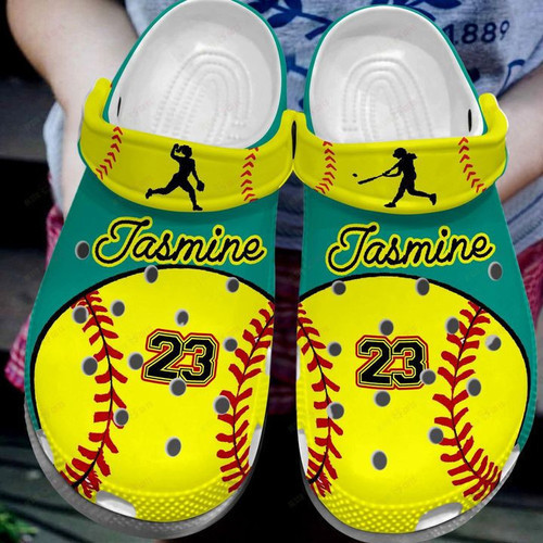 Footwearmerch Custom Name Number Colorful Softball Clogs Shoes
