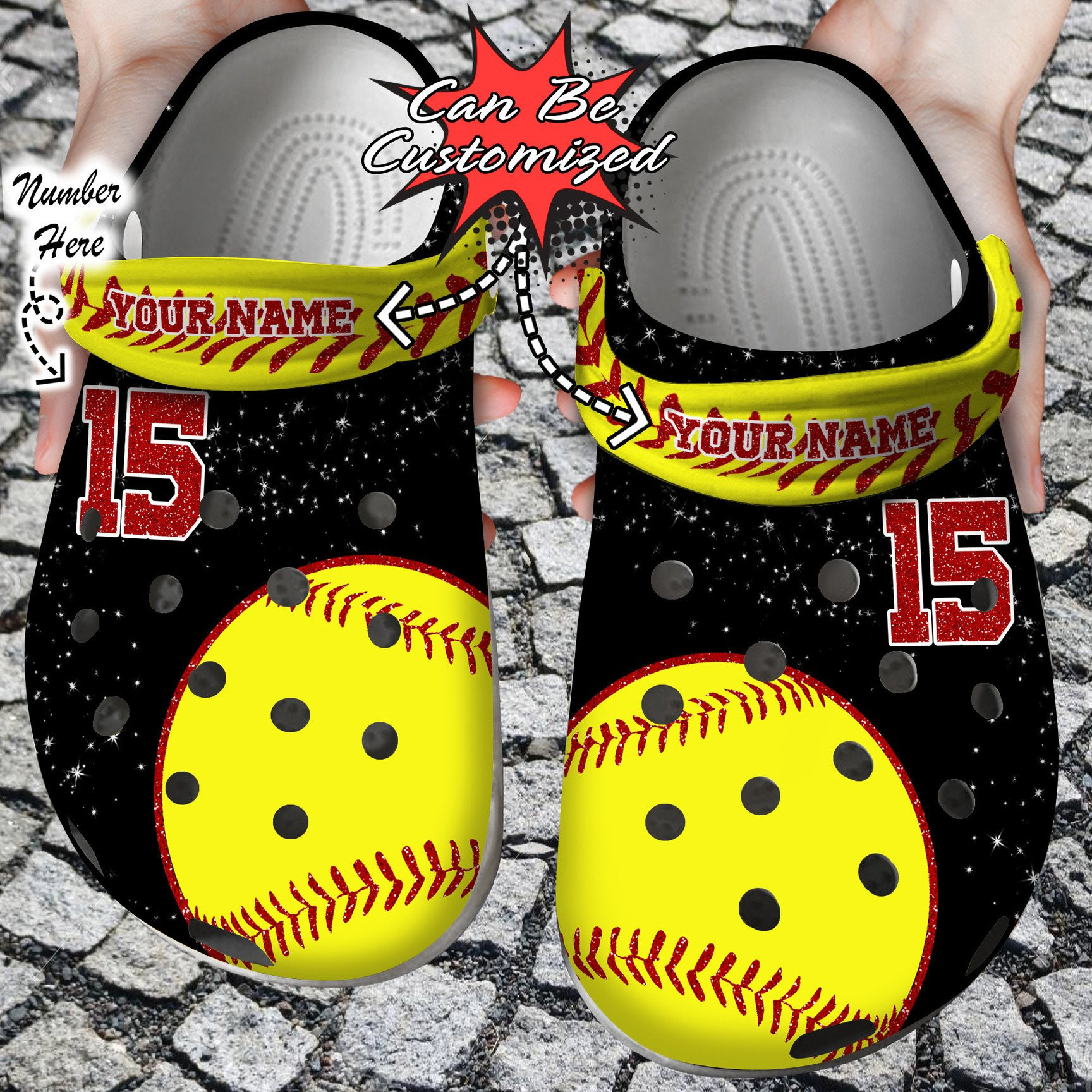 Footwearmerch Custom Name Number Softball Glitter clog Shoes Softball