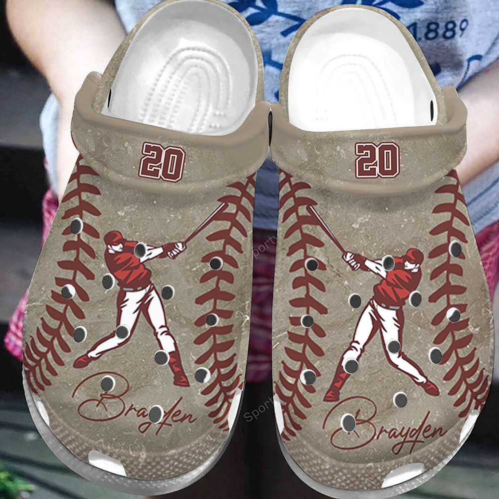 Footwearmerch Custom Name Number Vintage Baseball Player Clogs Shoes