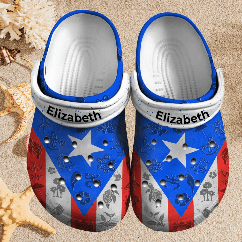 Footwearmerch Custom Name Puerto Rico Flag Clogs Shoes