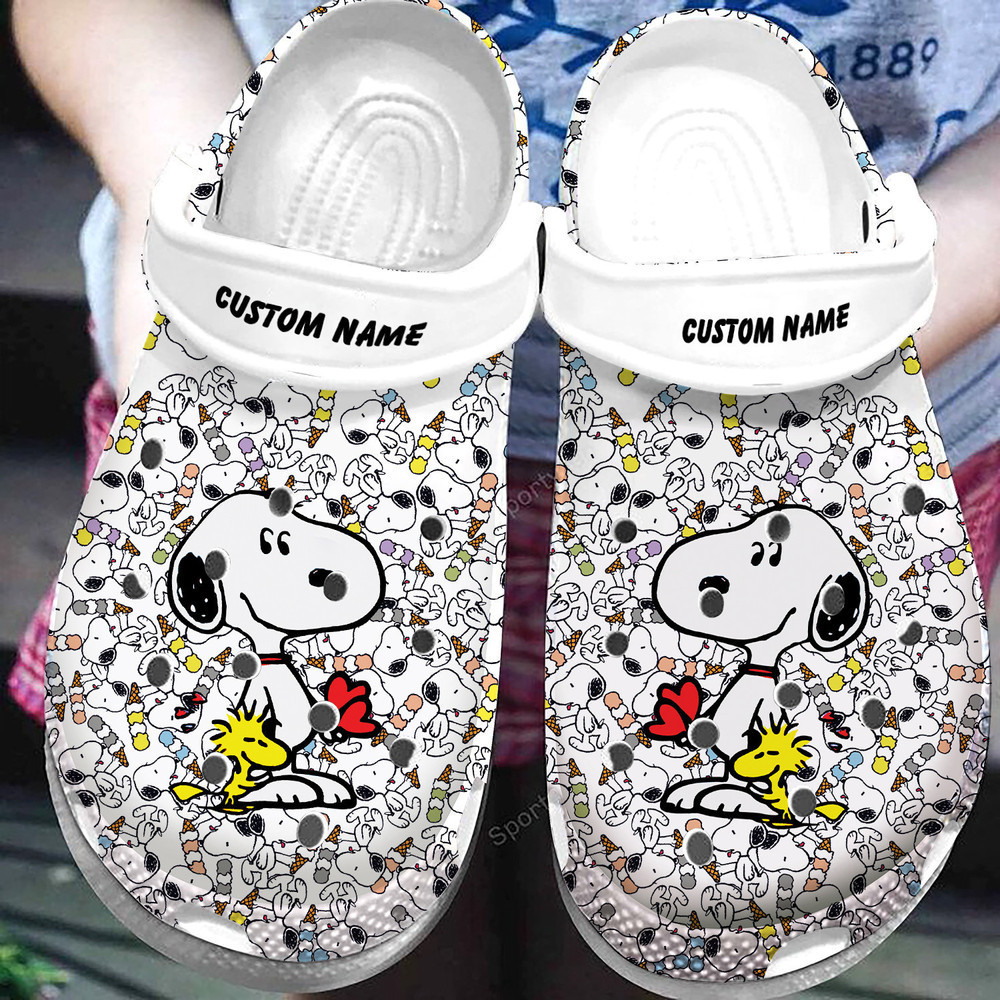 Footwearmerch Custom Name Snoopy White Clogs Crocs Shoes