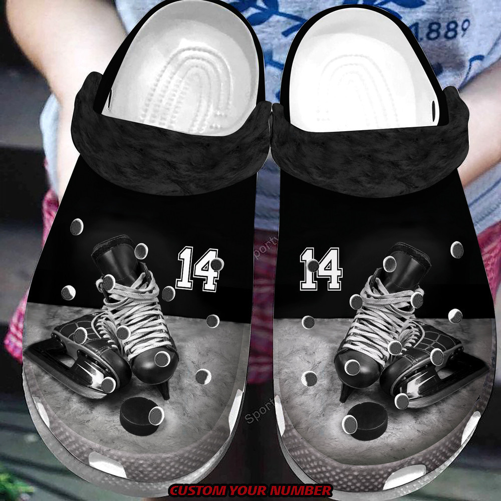 Footwearmerch Custom Number Cool Black Ice Hockey Skates Clogs Shoes