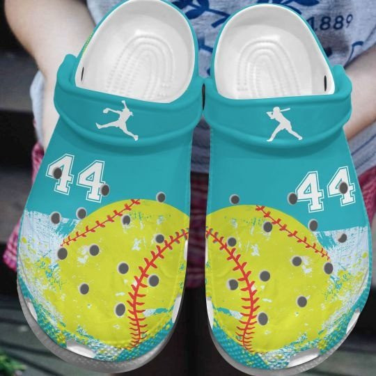 Footwearmerch Custom Number Lovely Softball Green Yellow Clogs Shoes
