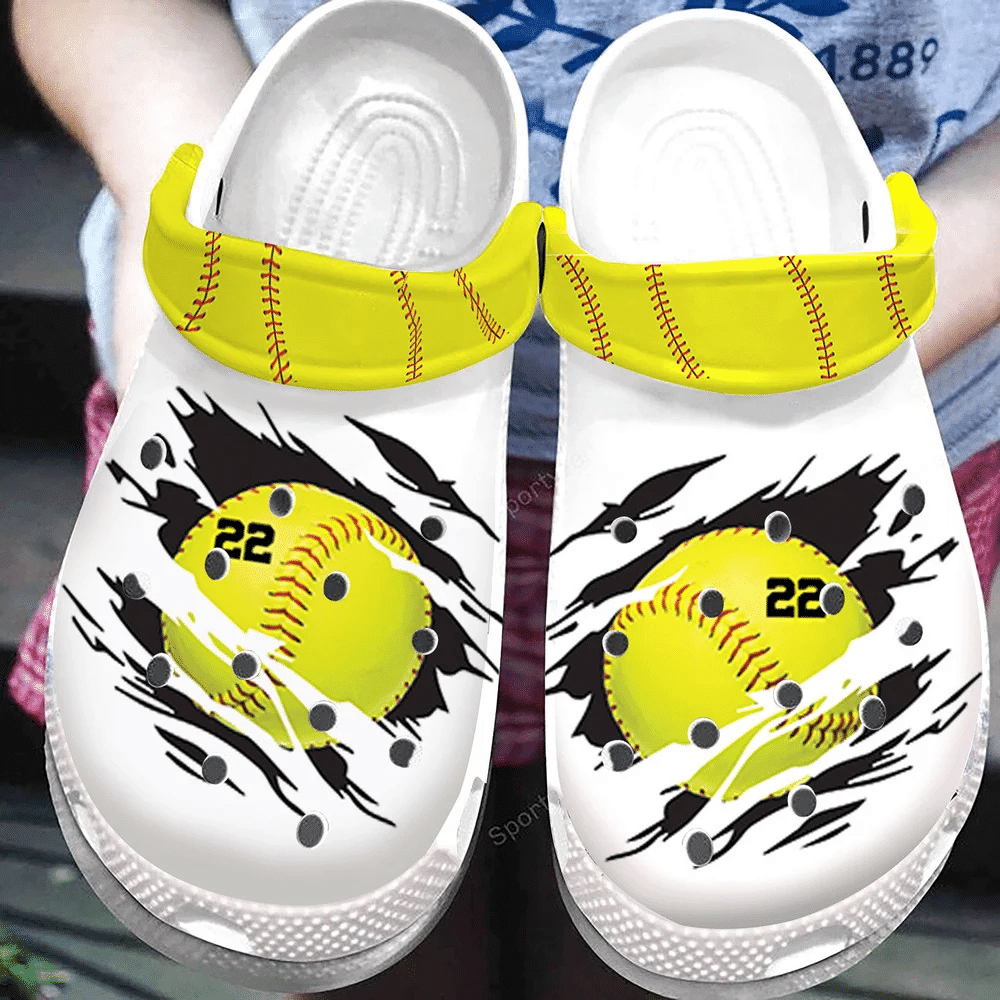 Footwearmerch Custom Number Sclogsatch Softball Ball White Clogs Shoes