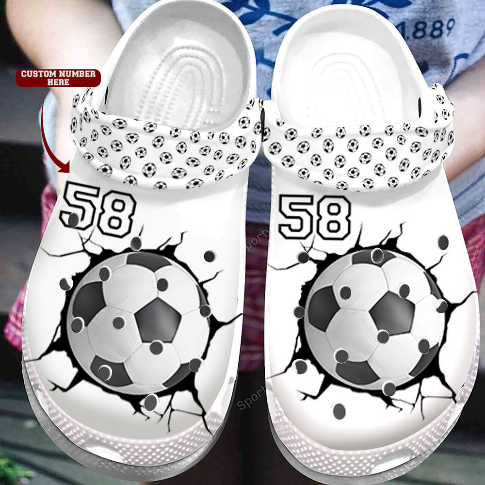 Footwearmerch Custom Number Soccer Ball Break The Wall White Clogs Shoes