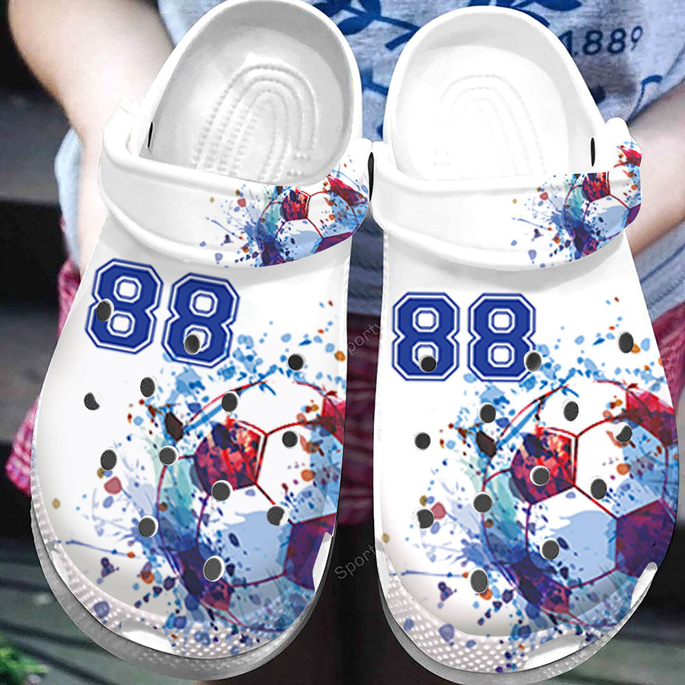 Footwearmerch Custom Number Watercolor Soccer Ball Clogs Shoes