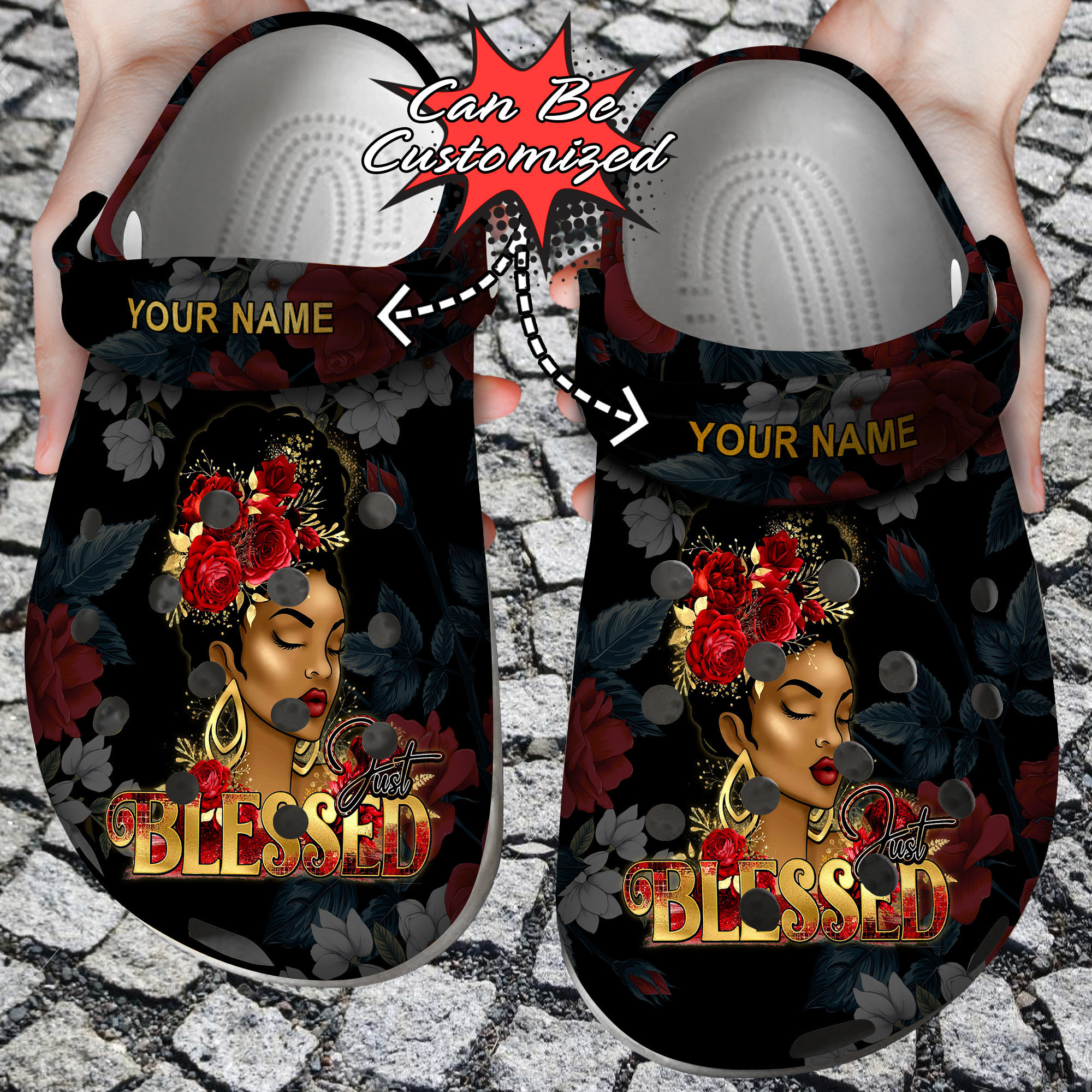 Footwearmerch Custom Personalized Black Woman Just Blessed Clog Shoes