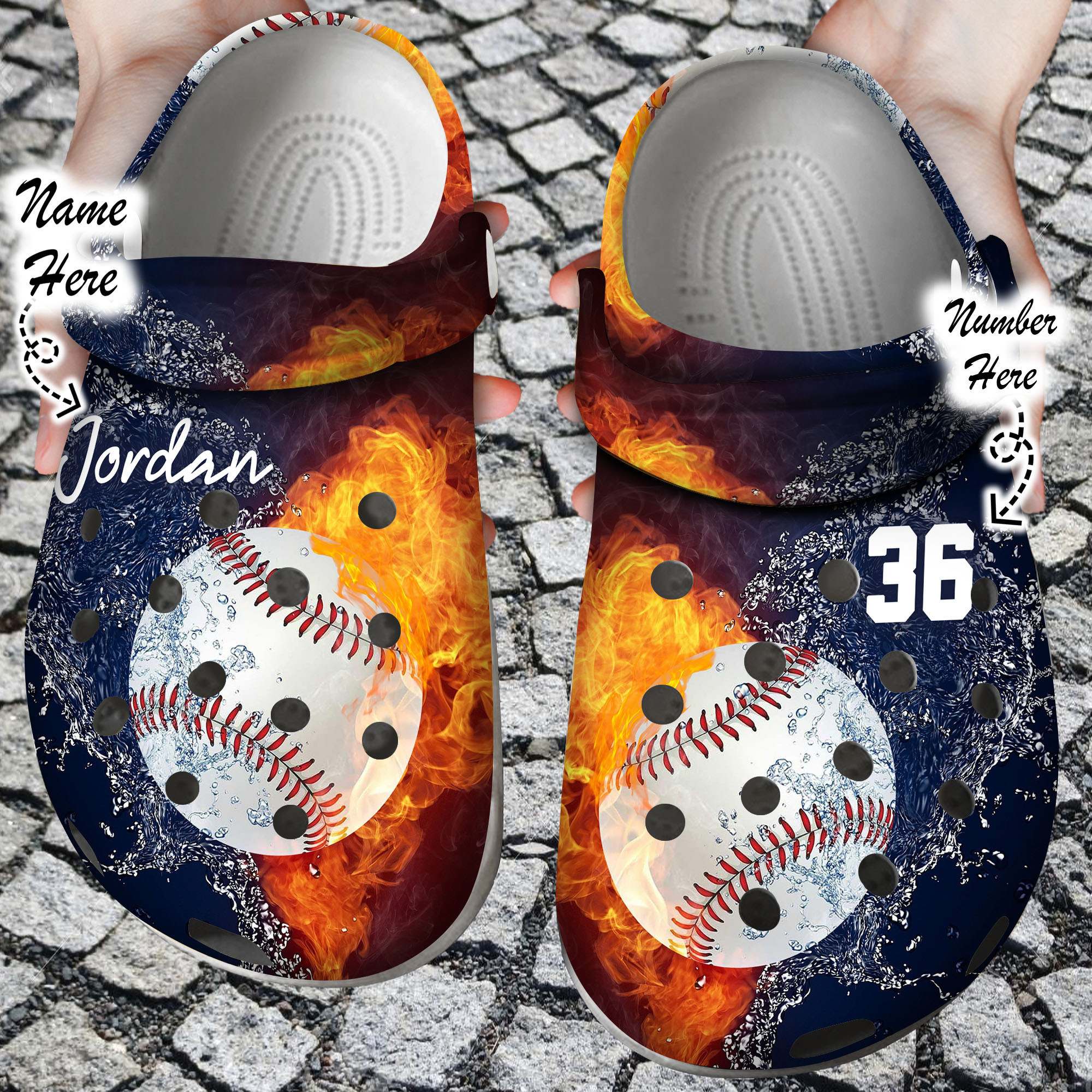 Footwearmerch Custom Personalized Fire and Water Baseball Clog Shoes