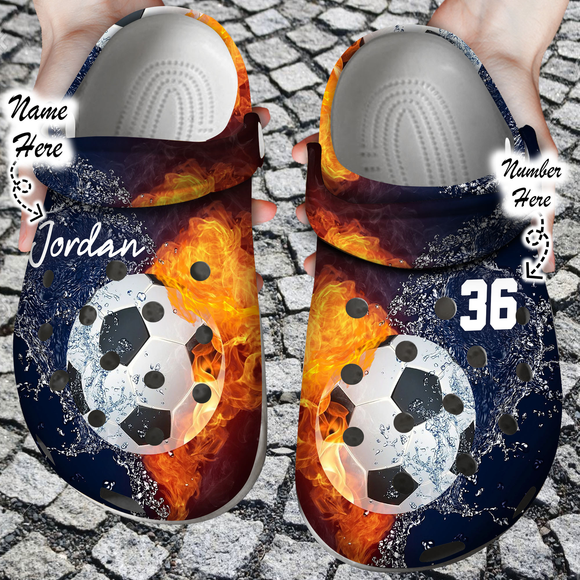 Footwearmerch Custom Personalized Fire and Water Soccer Clog Shoes