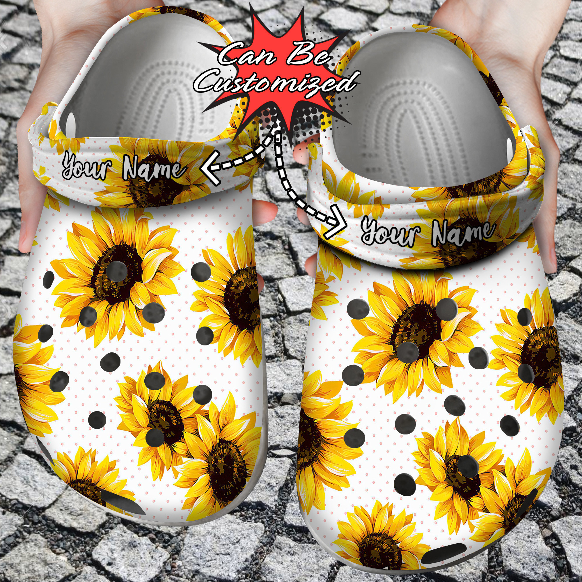 Footwearmerch Custom Personalized Sunflower Polka Dots Pattern Clog Shoes