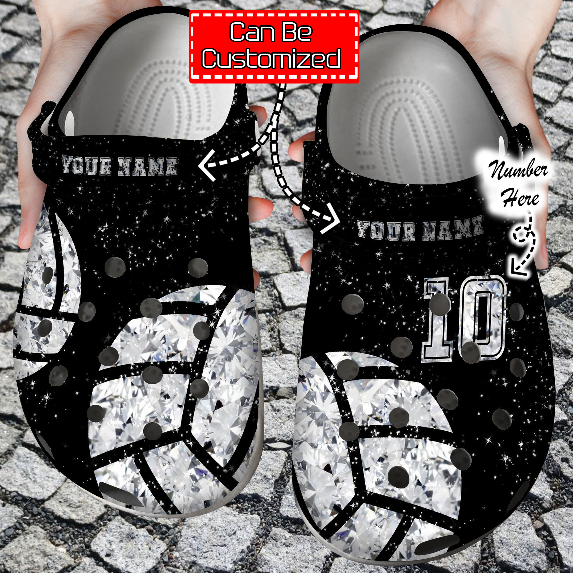 Footwearmerch Custom Personalized Volleyball Diamond Clog Shoes
