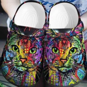 Footwearmerch Cute Hippie Colorful Cat Crocband Clog Shoes
