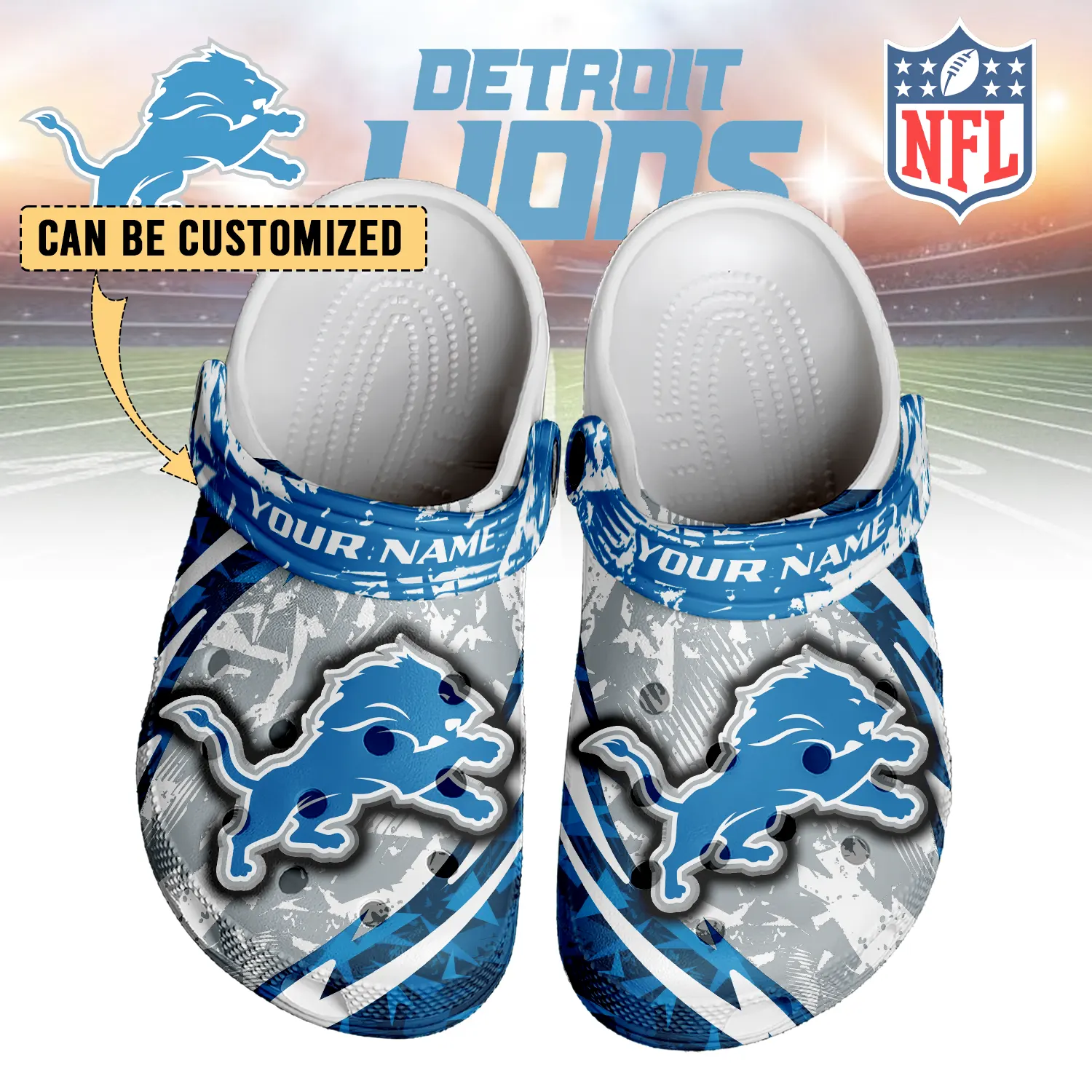 Footwearmerch Detroit Lions NFL Crocs Crocband Clogs Shoes Comfortable For Men Women and Kids