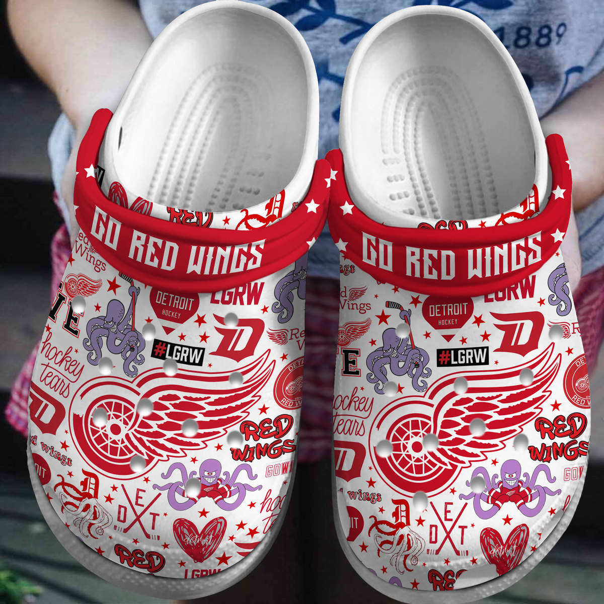 Footwearmerch Detroit Red Wings NHL Sport Crocs Crocband Clogs Shoes Comfortable For Men Women and Kids