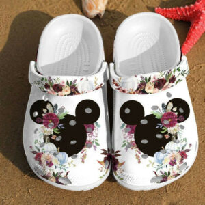 Footwearmerch Disney Mickey Ears Watercolor Floral Minnie Art Mouse Anniversary Gifts Clog Shoes