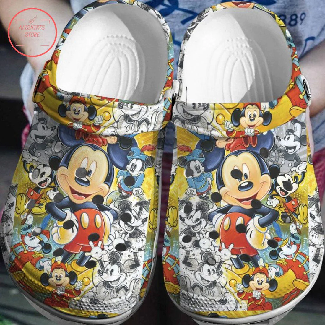 Footwearmerch Disney Mickey Fuzzy Crocs Clogs Crocband Shoes Comfortable For Men Women