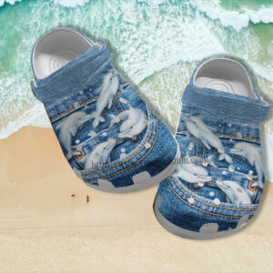 Footwearmerch Dolphin Girl Jean Croc Shoes Gift Grandaughter- Dolphin Lover Ocean Shoes Croc Clogs Gift Grandma