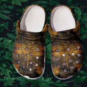 Footwearmerch Dragonfly Golden Boho Culture Shoes Gift Women- Dragonfly Hippie Boho Vintage Clogs Gift Women Mother Day