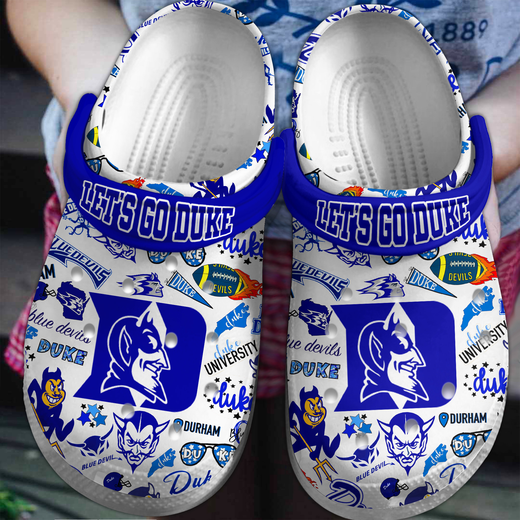 Footwearmerch Duke Blue Devils NCAA Sport Crocs Crocband Clogs Shoes Comfortable For Men Women and Kids