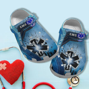 Footwearmerch Ems Live To Save Lives Blue Croc Shoes Gift Grandaughter Birthday- Ems Worker Shoes Croc Clogs For Team Ems