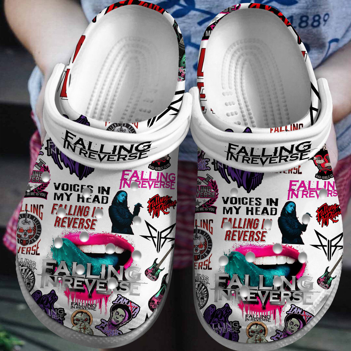 Footwearmerch Falling In Reverse Band Music Premium Crocs Crocband Clogs Shoes Comfortable For Men Women and Kids