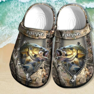 Footwearmerch Father Day 2022 Bass Fishing Camping Shoes Gift Men - Camo Jungle Fishing Shoes Croc Clogs Grandpa Gift