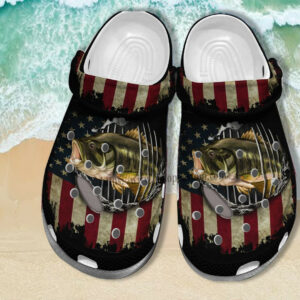 Footwearmerch Father Day 2022 Fishing Croc Shoes Gift Men - Fishing America Usa Flag Shoes Croc Clogs For Dad Grandpa
