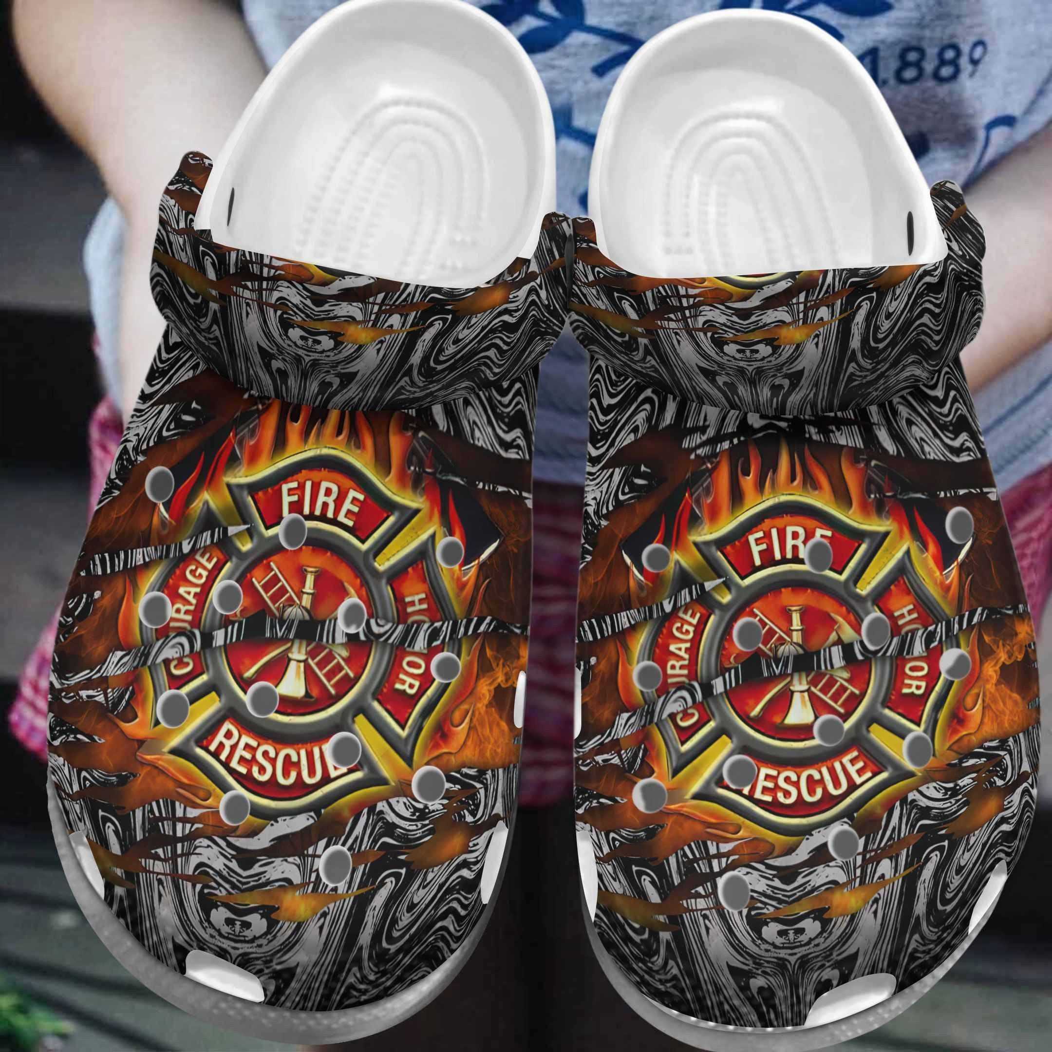 Footwearmerch Fire Rescue Shoes Clogs Men - Firefighter Custom Shoes Clogs Gifts For Father Day Grandpa Husband Son