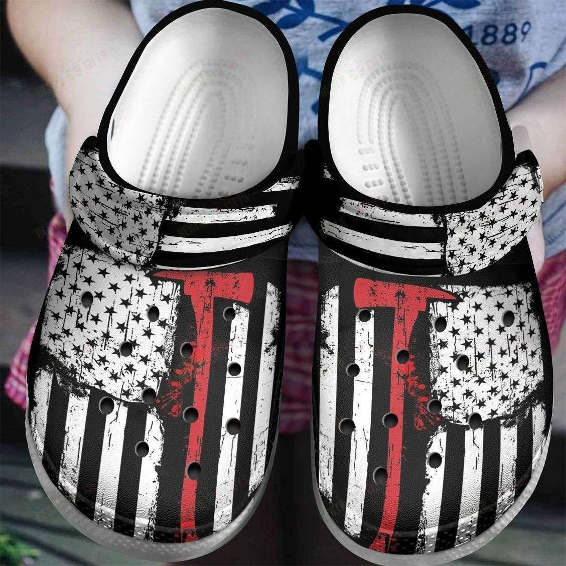 Footwearmerch Firefighter American Flag Thin Red Line Crocband Clogs