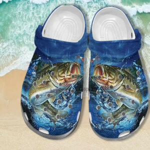 Footwearmerch Fishing Bass Navy Croc Shoes Gift Men Father Day- Fishing Camping Shoes Croc Clogs For Son Husband