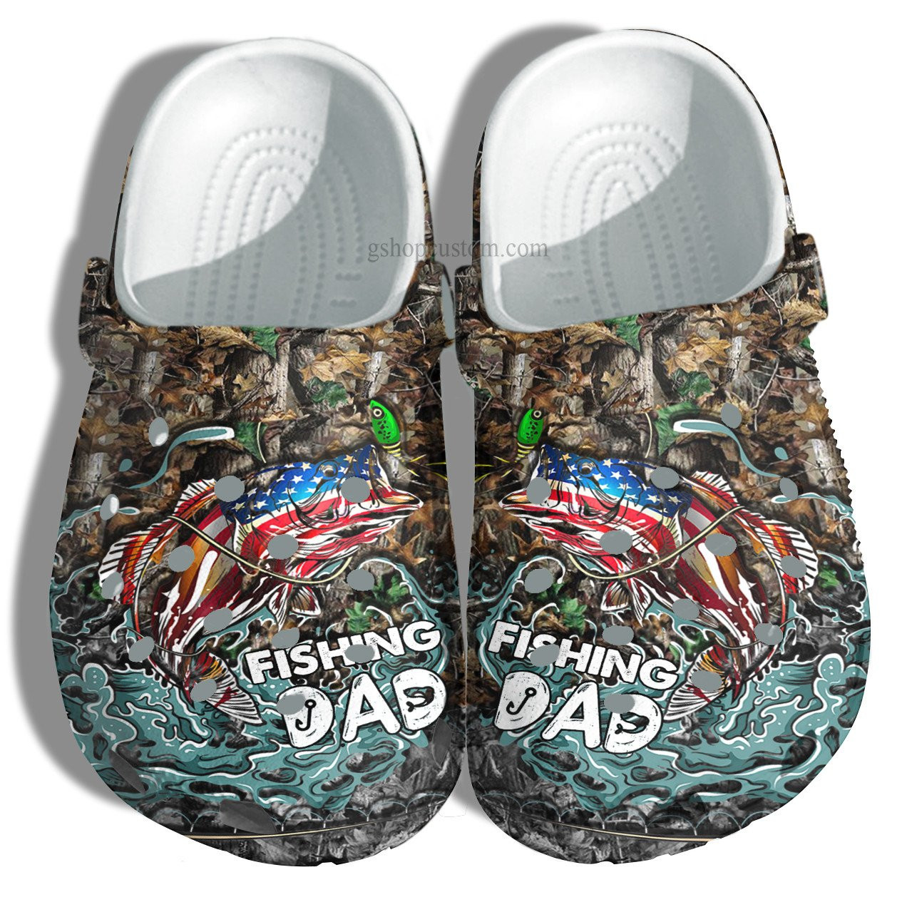 Footwearmerch Fishing Dad Vintage Croc Shoes Gift Grandpa Father Day- Fishing Father Shoes Customize
